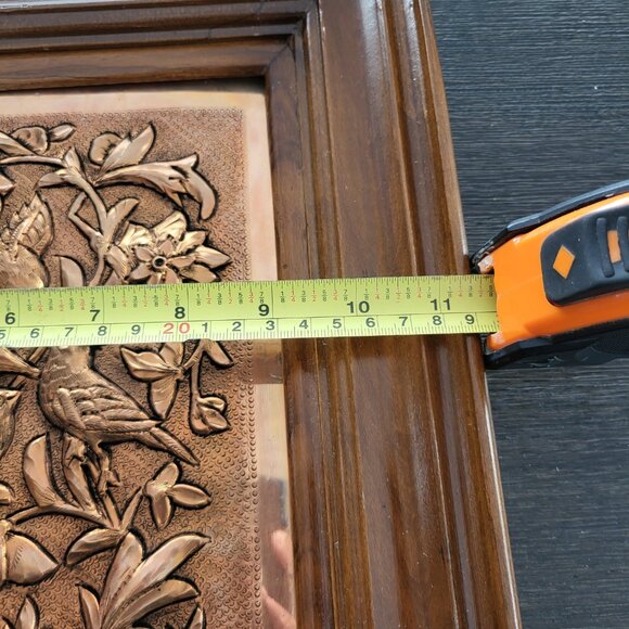 Old Persian Metalwork Handhammered with Relief Birds on Flowers in Khatam Frame - Picture 4 of 6